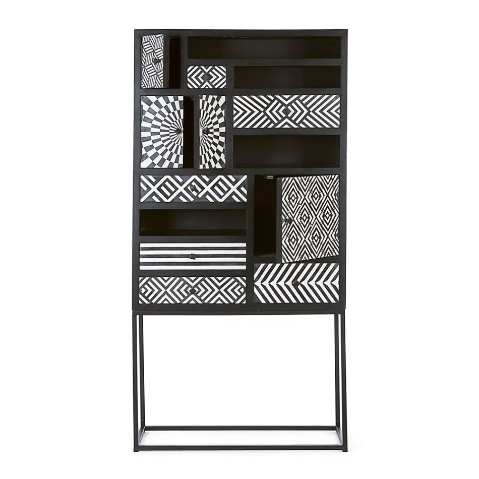 Kabineti me mozaik etnik me 4 dyer 6 sirtarë në dru mango - Vanitoso Viadurini