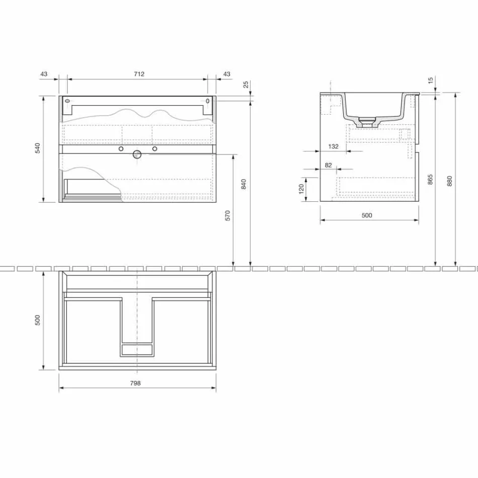 Dollap pezullimi për banjo me lavaman të integruar në 3 dimensione - Marione Viadurini