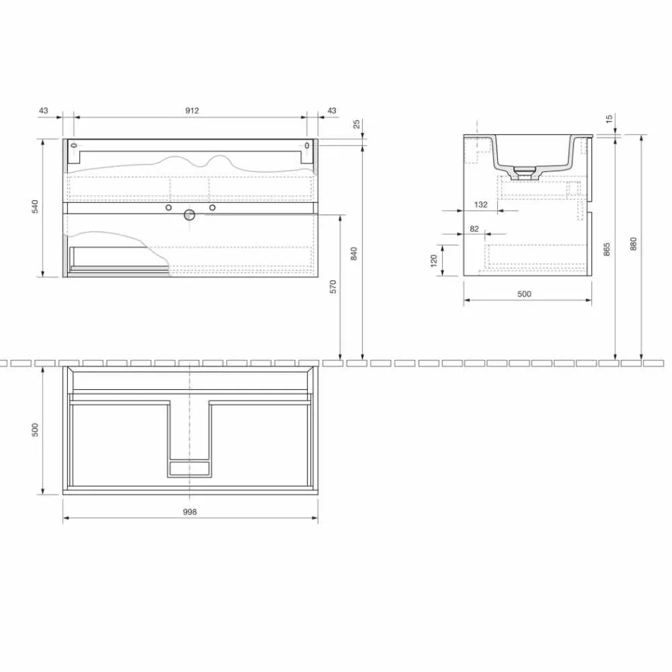 Dollap pezullimi për banjo me lavaman të integruar në 3 dimensione - Marione Viadurini