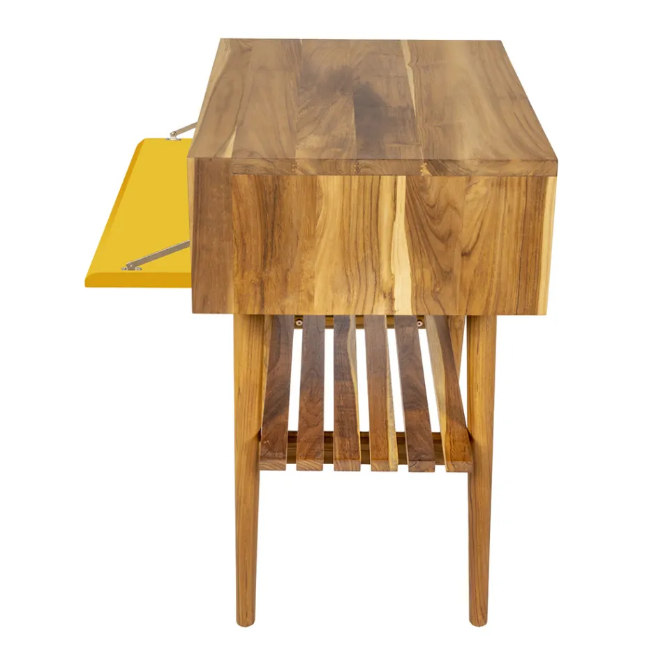 Mobilje banjoje në dru tik natyral me sirtar të verdhë - Gatien Viadurini