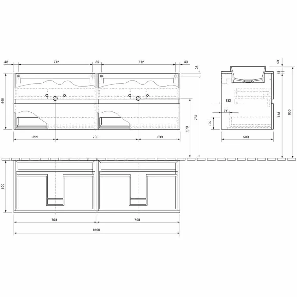 Mobilje për banjo të varur me lavaman të dyfishtë të ndërtuar, Dizajn modern - Dumbo Viadurini