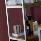 Kabineti i banjës me kolona në dru tik dhe çeliku me 4 rafte të hapura - Tamburino Viadurini