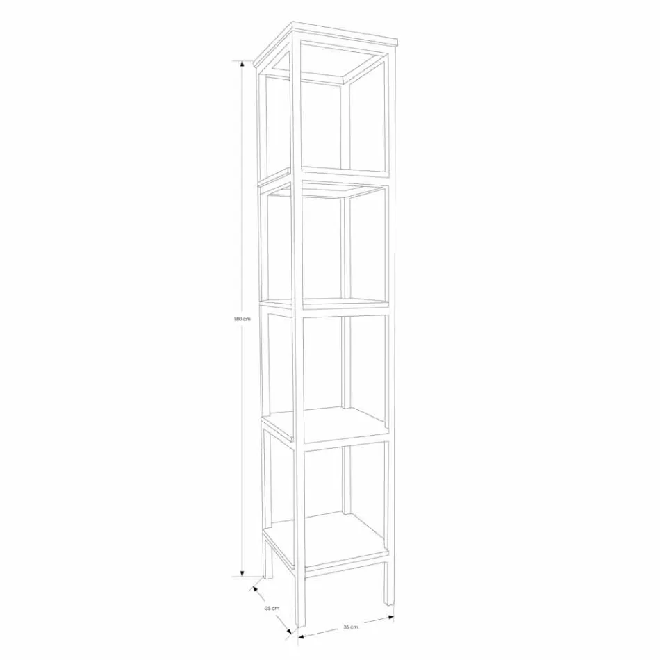 Kabineti i banjës me kolona në dru tik dhe çeliku me 4 rafte të hapura - Tamburino Viadurini