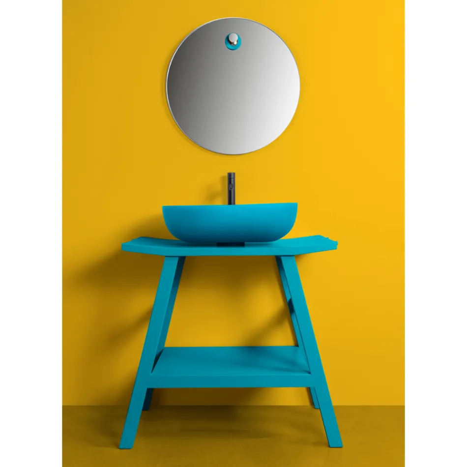 Dollap banjoje me dysheme blu tik dhe raft i përshtatshëm me majë gjysmë të lakuar - Crina Viadurini