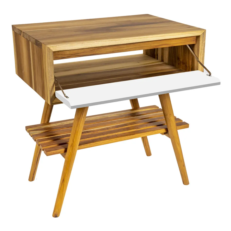 Kabineti i banjës në dysheme me majë mbështetëse të rikuperuar nga dru tik dhe të bardhë - Gatien Viadurini