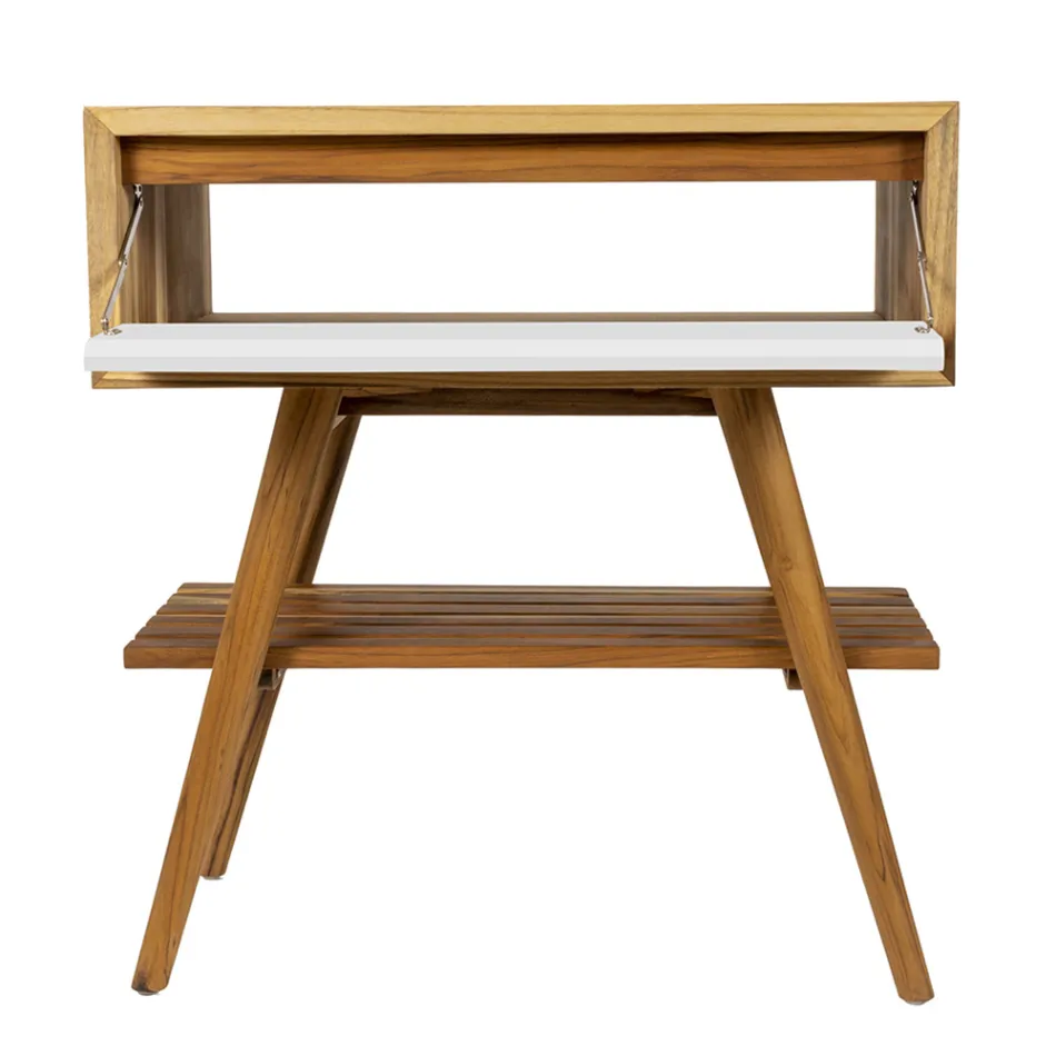 Kabineti i banjës në dysheme me majë mbështetëse të rikuperuar nga dru tik dhe të bardhë - Gatien Viadurini