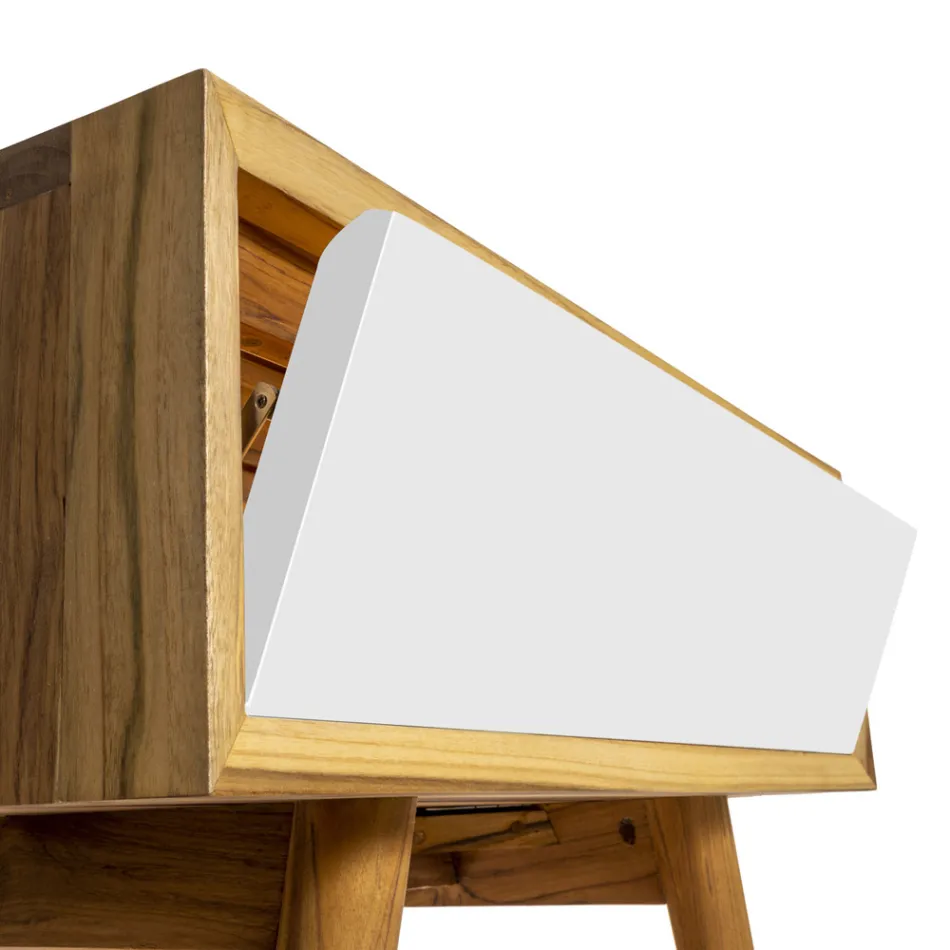 Kabineti i banjës në dysheme me majë mbështetëse të rikuperuar nga dru tik dhe të bardhë - Gatien Viadurini