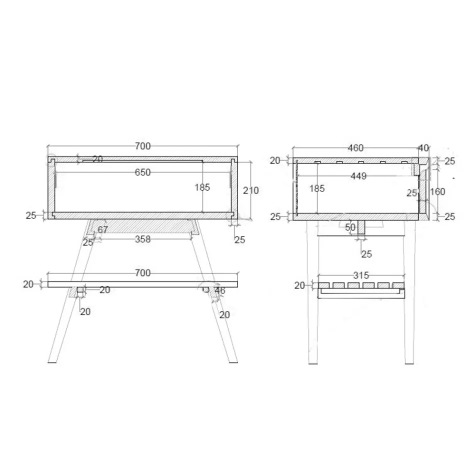 Kabineti i banjës në dysheme me majë mbështetëse të rikuperuar nga dru tik dhe të bardhë - Gatien Viadurini