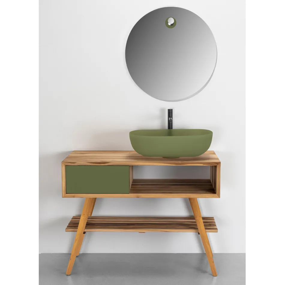 Kabineti modern i banjës pa pagesë në dru tik natyral jeshil - Benoit Viadurini