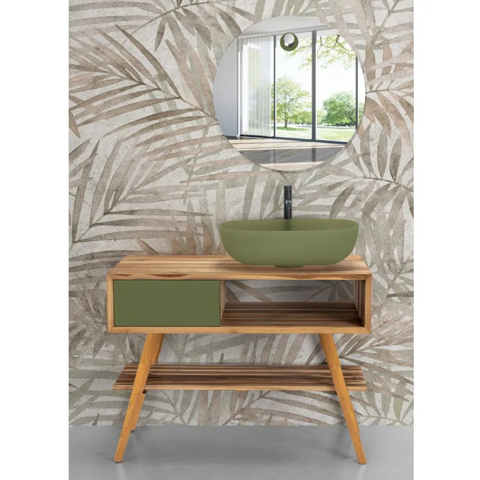 Kabineti modern i banjës pa pagesë në dru tik natyral jeshil - Benoit Viadurini