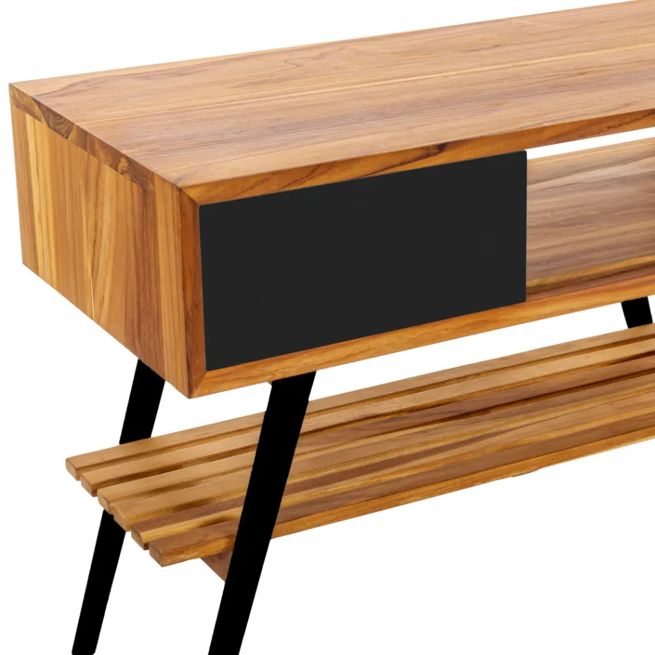 Kabineti banjosh i zi modern në dru tik natyral me sirtarë - Benoit Viadurini