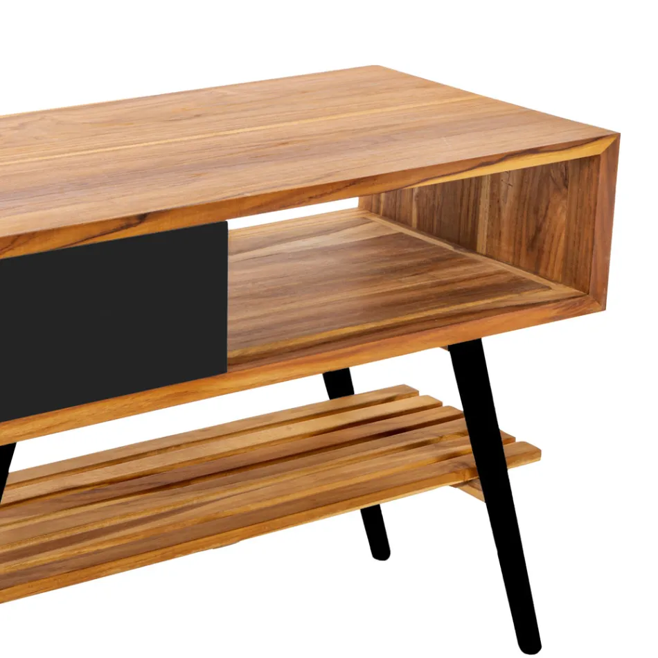 Dollap banjoje moderne e zezë në dru tik natyral me sirtarë - Benoit Viadurini