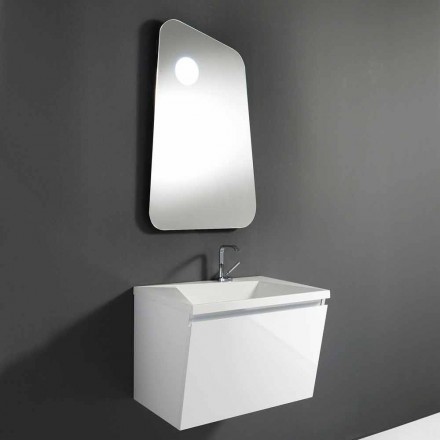 Kabineti i banjës me lavaman dhe pasqyrë, dizajn modern në dru të bardhë dhe rrëshirë - Fausta Viadurini