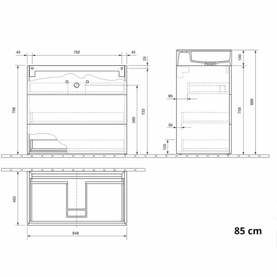 Kabineti i banjës me dysheme me dizajn modern në laminat me lavaman rrëshire - Pompei Viadurini
