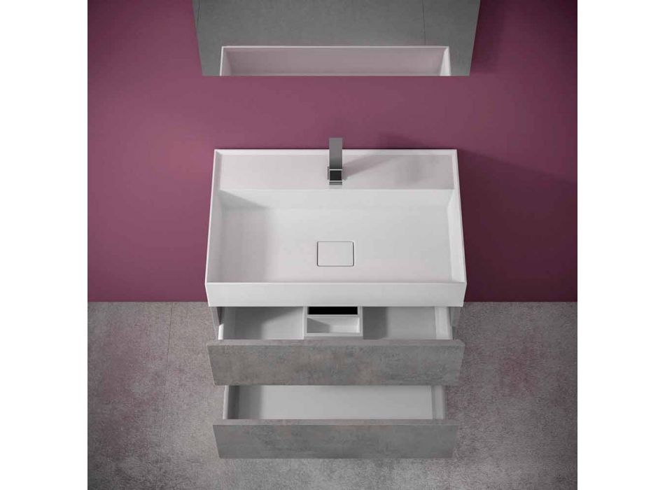 Kabineti i banjës me dysheme me dizajn modern në laminat me lavaman rrëshire - Pompei Viadurini