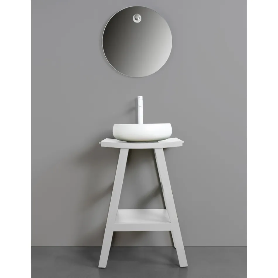 Dizajni i kabinetit të banjës në dru tik natyral me majë të bardhë Mat dhe mbështetje - Raomi Viadurini