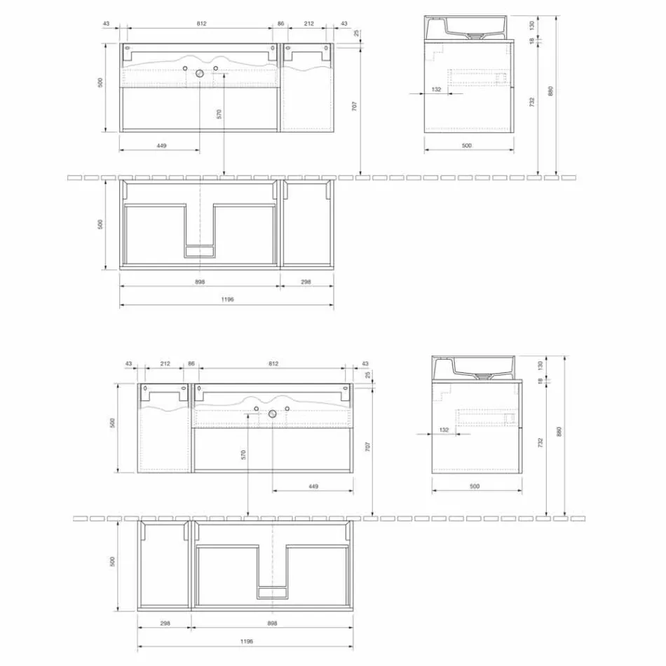 Dizajn i pezulluar Dollap banjo me lavaman të countertopit të stilit modern - Pistillo Viadurini