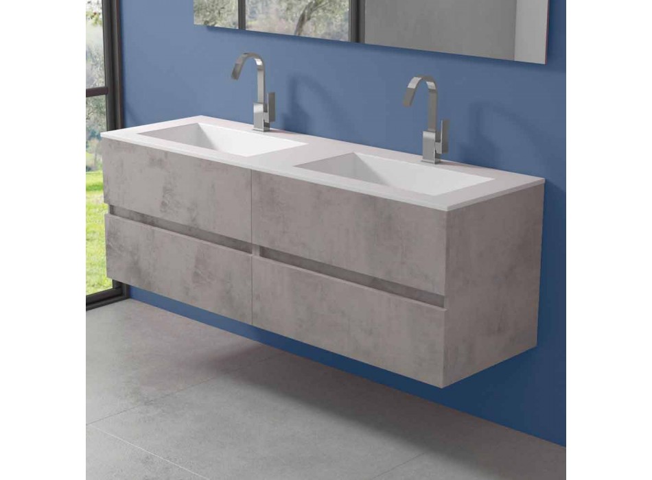 Kabineti i banjës me lavaman të dyfishtë, dizajni modern i pezulluar në 4 përfundime - Double Viadurini