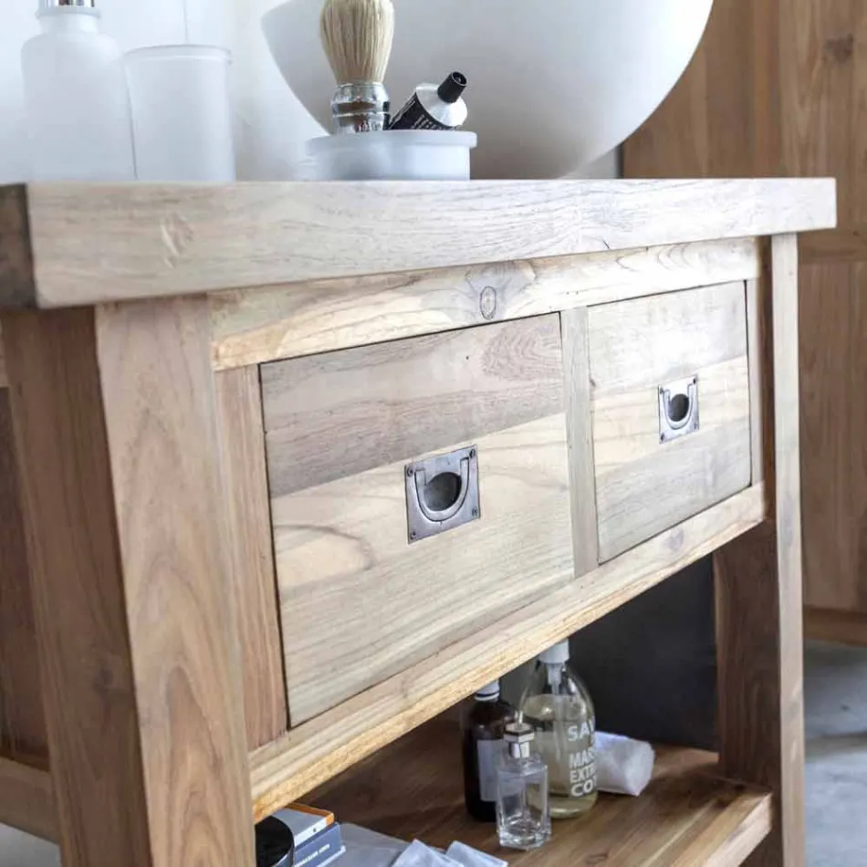 Dollap banjo në dru tik natyral me 2 sirtarë - Faetano Viadurini