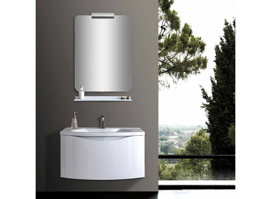 Dollap modern i pezulluar i banjës me raftin e lavamanit dhe Pasqyrën e Dizajnit - Michele Viadurini