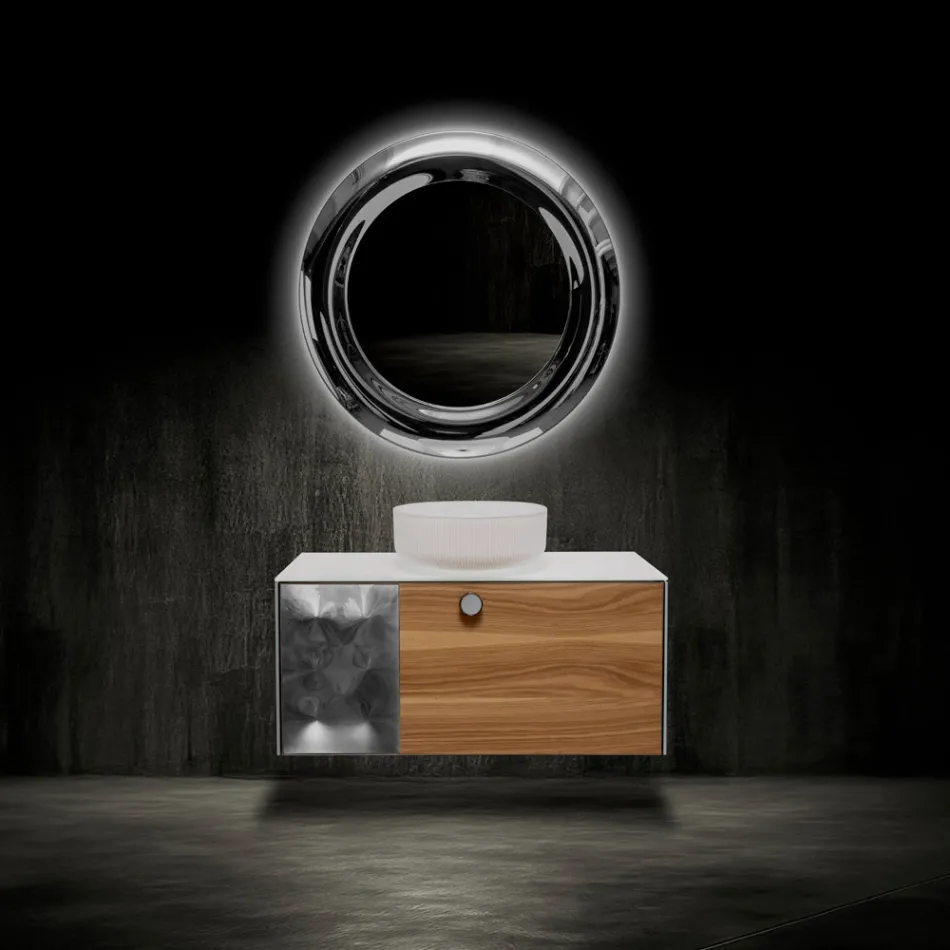 Dollap Banjo i Varur në Mur 100 cm prej Qelqi të Temperuar 8 mm dhe Lisi Europian - Excelsior Viadurini