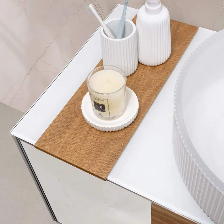 Dollap Banjo i Varur në Mur 100 cm prej Qelqi të Temperuar 8 mm dhe Lisi Europian - Excelsior Viadurini