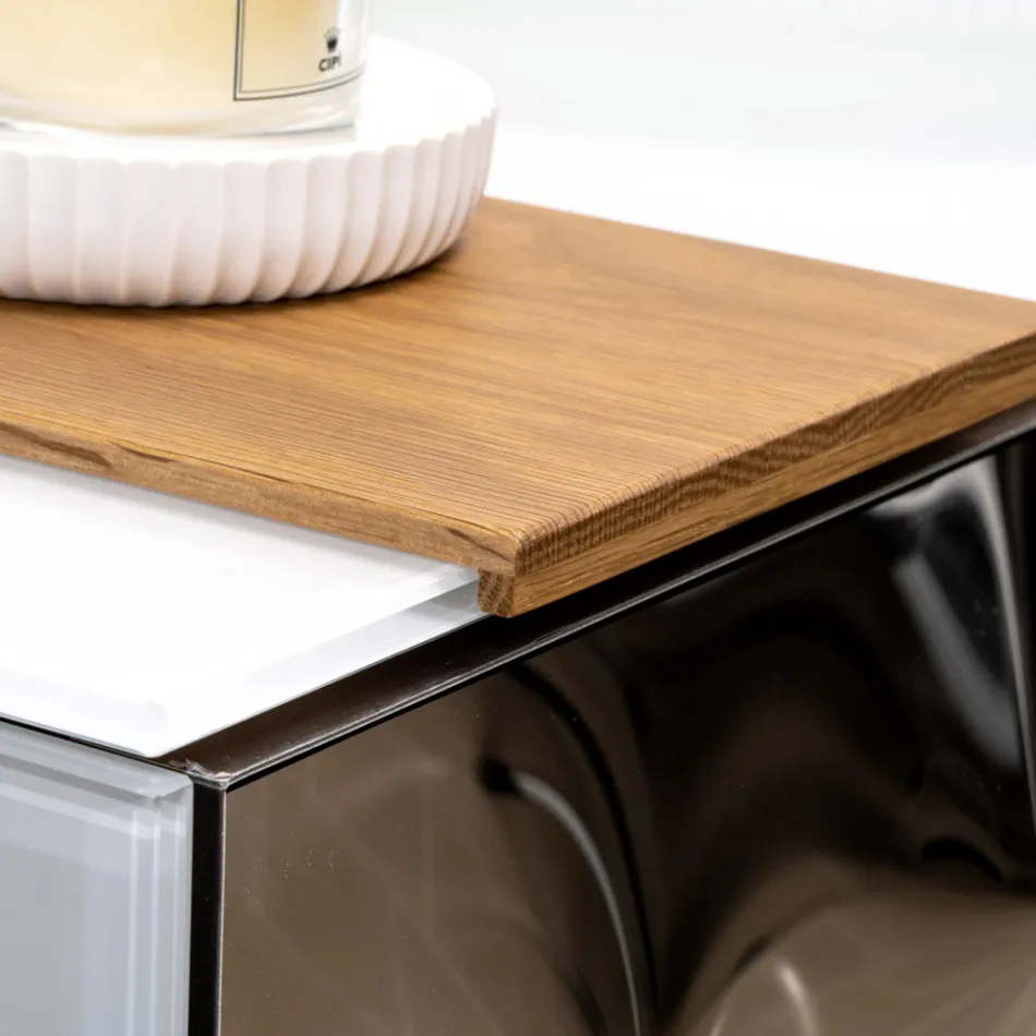 Dollap Banjo i Varur në Mur 100 cm prej Qelqi të Temperuar 8 mm dhe Lisi Europian - Excelsior Viadurini