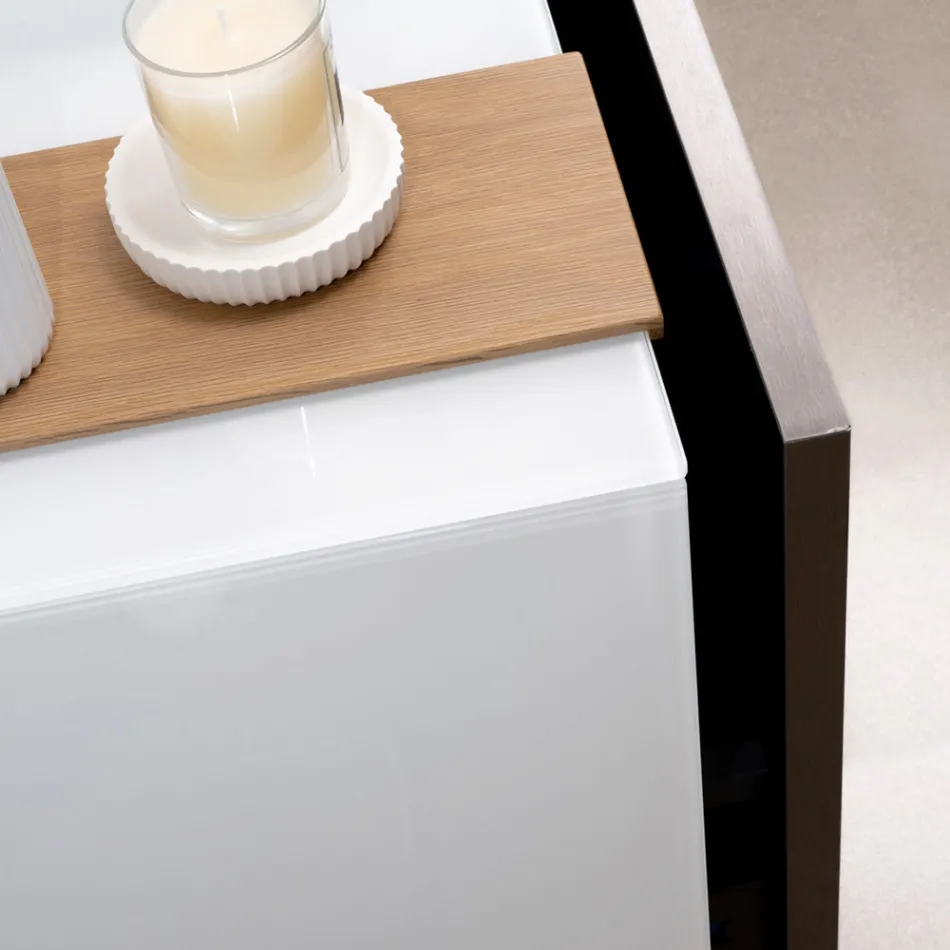 Dollap Banjo i Varur në Mur 100 cm prej Qelqi të Temperuar 8 mm dhe Lisi Europian - Excelsior Viadurini