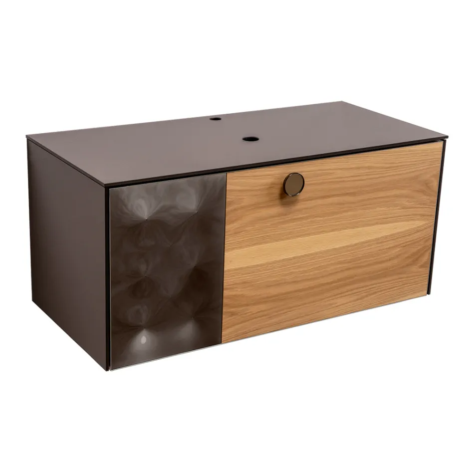 Dollap Banjo i Varur në Mur 100 cm prej Qelqi të Temperuar 8 mm dhe Lisi Europian - Excelsior Viadurini