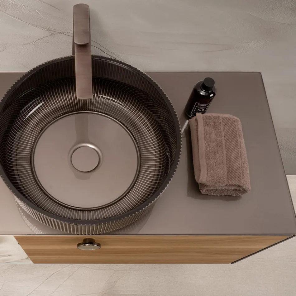 Dollap Banjo i Varur në Mur 100 cm prej Qelqi të Temperuar 8 mm dhe Lisi Europian - Excelsior Viadurini