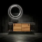 Dollap Banjo i Varur në Mur 160 cm prej Qelqi të Temperuar 8 mm dhe Lisi Europian - Excelsior Viadurini