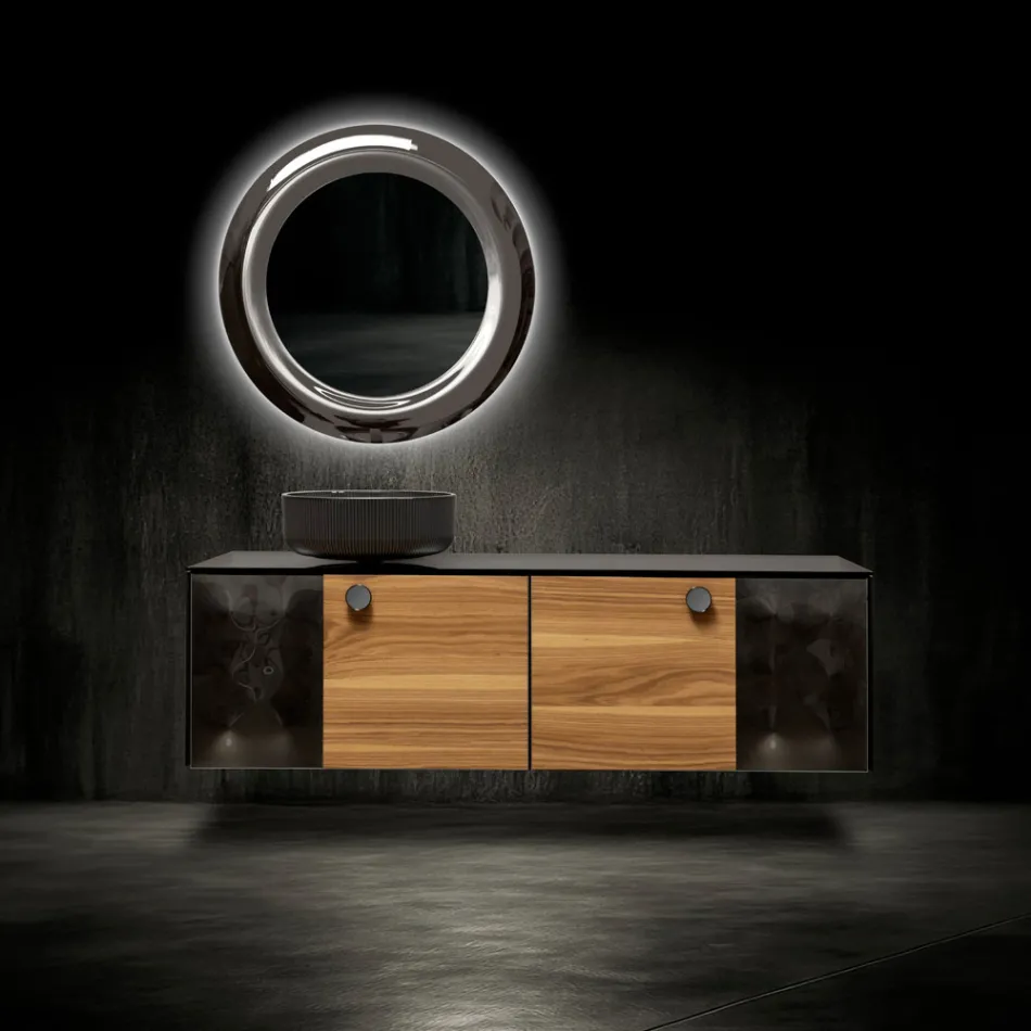 Dollap Banjo i Varur në Mur 160 cm prej Qelqi të Temperuar 8 mm dhe Lisi Europian - Excelsior Viadurini