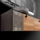 Dollap Banjo i Varur në Mur 160 cm prej Qelqi të Temperuar 8 mm dhe Lisi Europian - Excelsior Viadurini