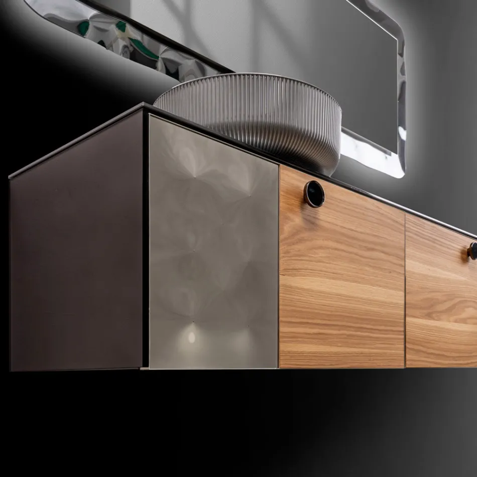 Dollap Banjo i Varur në Mur 160 cm prej Qelqi të Temperuar 8 mm dhe Lisi Europian - Excelsior Viadurini