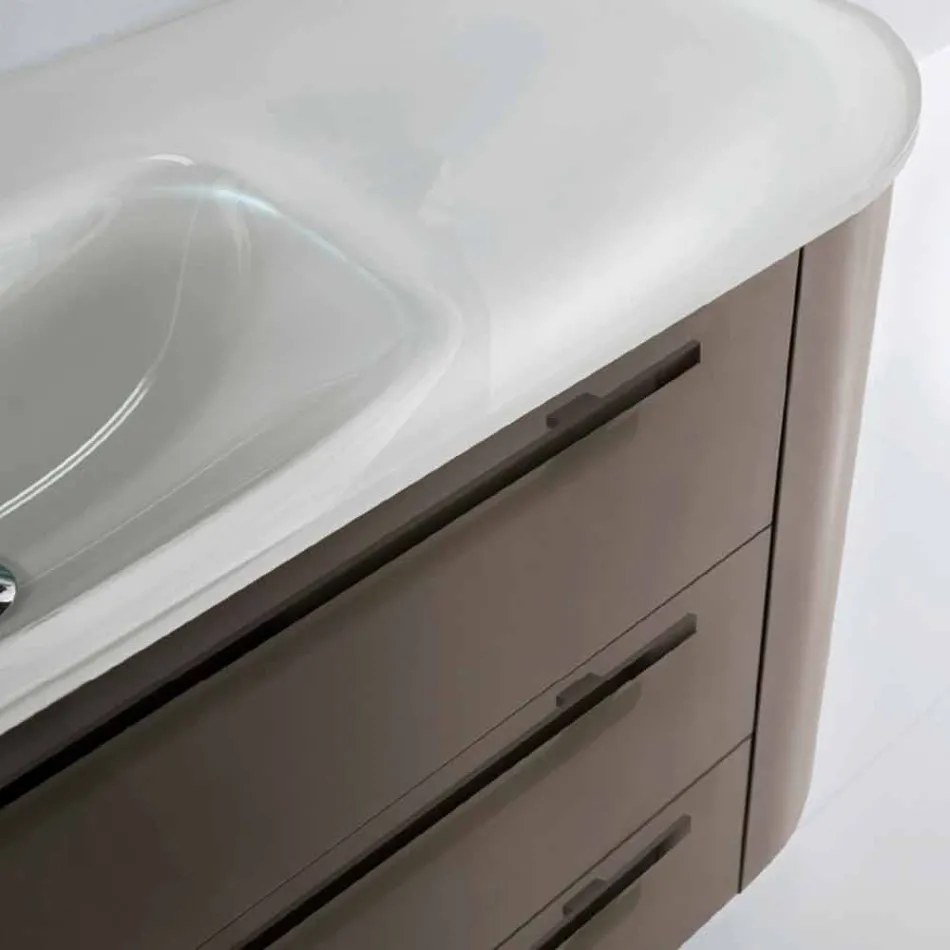 Kabineti i pezulluar i banjës 3 sirtarë + 2 dyer druri Lavaman, lavaman i integruar Viadurini