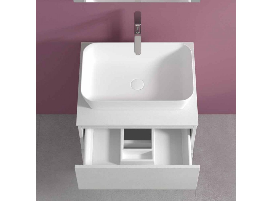 Dollap i banjës i pezulluar me lavaman countertop drejtkëndëshe, dizajn modern - Dumbo Viadurini
