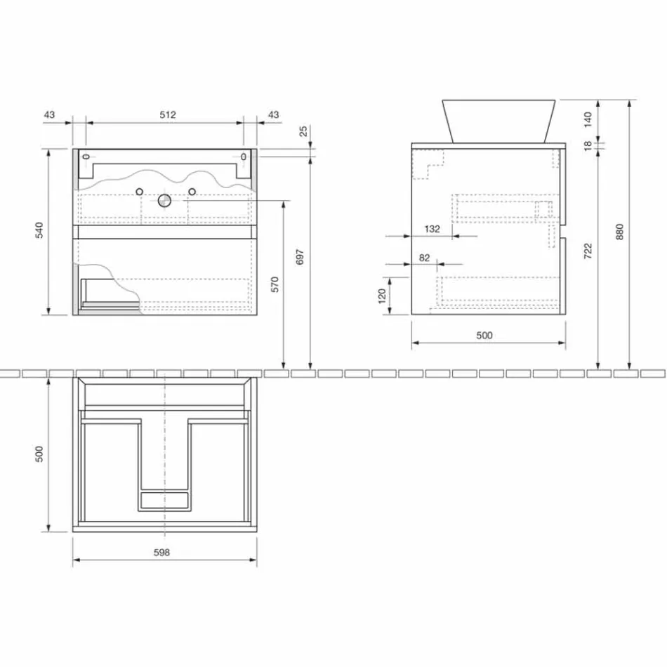 Dollap i banjës i pezulluar me lavaman countertop drejtkëndëshe, dizajn modern - Dumbo Viadurini