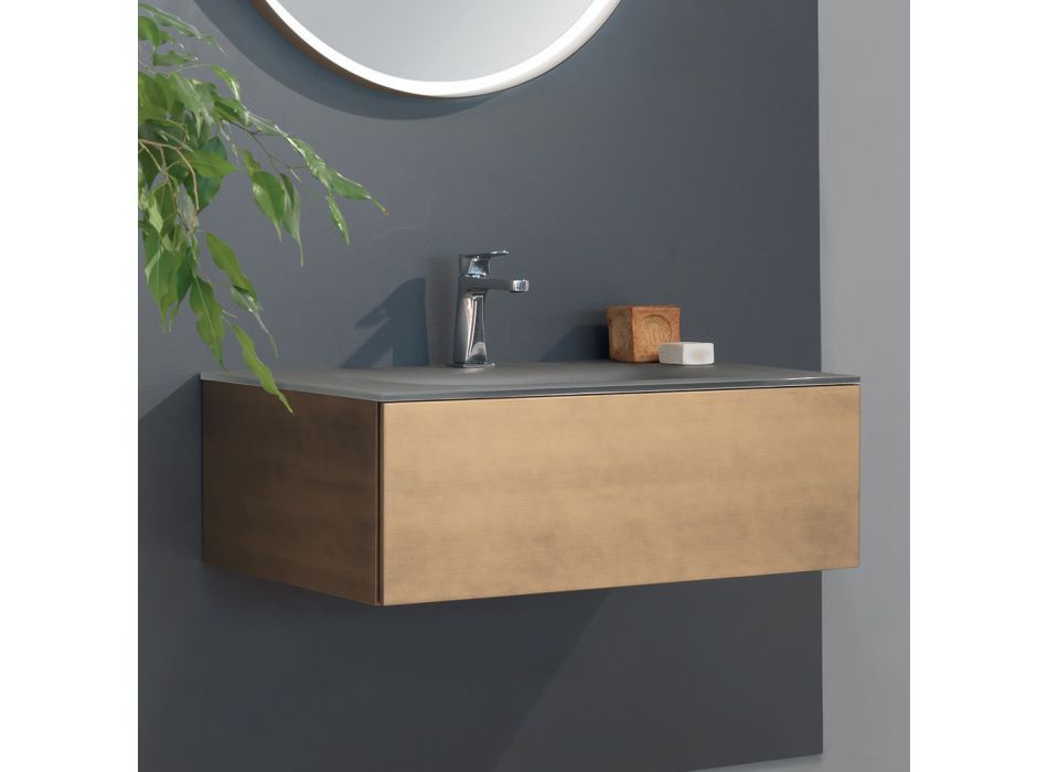Dollap i varur i banjës me pasqyrë në metal, dru dhe kristal luksoz - Renga Viadurini