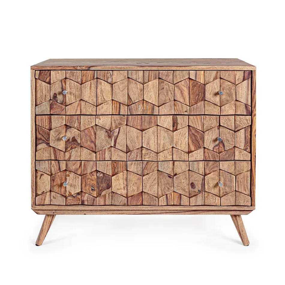 Komodë druri Sheesham Design me 3 sirtarë Homemotion - Fregene Viadurini