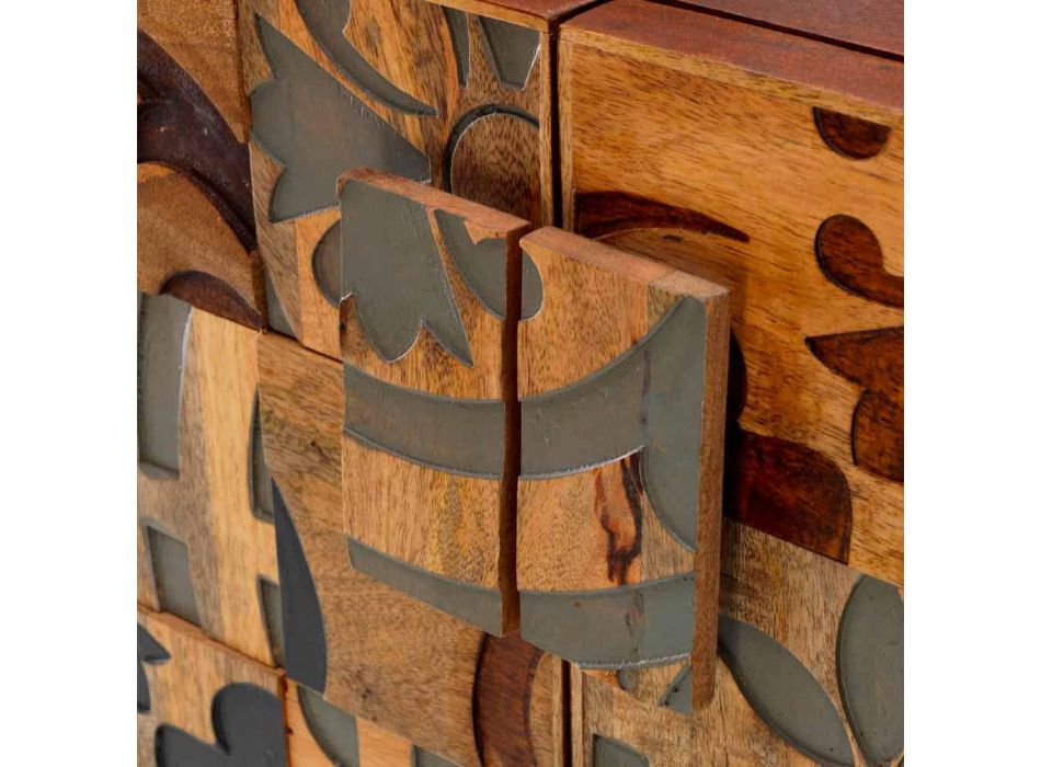 Dizajn kabineti me dy dyer në dru mango, Cellara Viadurini
