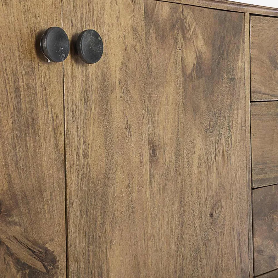 Komplet bufe me 2 dyer 3 sirtarë në dru Mango Vintage - Desiderio Viadurini