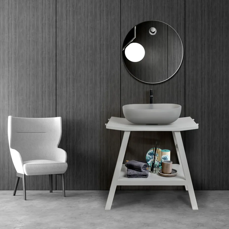 Dollap banjoje i pavarur me mbarim natyral gri prej tik - Flokë kali Viadurini