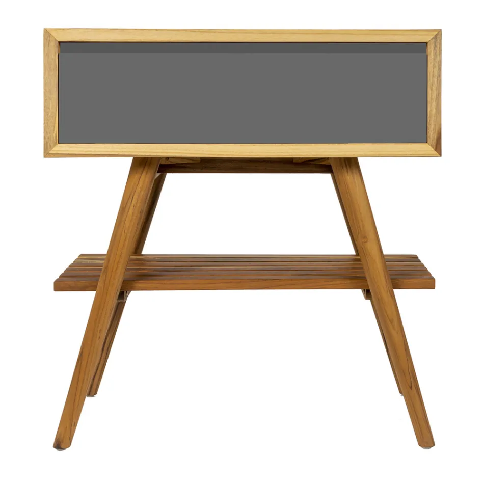 Dollap banjosh në këmbë të lirë në dru tik natyral me mbështetje për ngjyrë gri - Gatien Viadurini