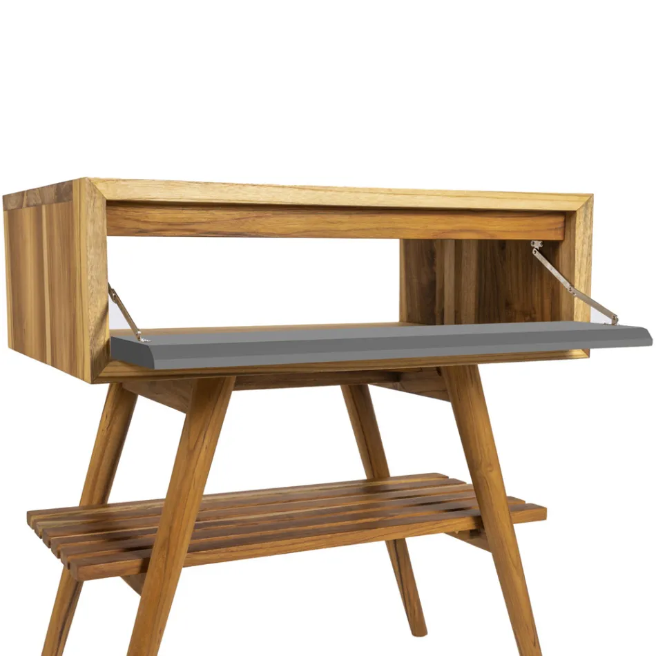 Dollap banjoje me qëndrim të lirë në dru tik natyral me mbështetje me ngjyrë gri - Gatien Viadurini