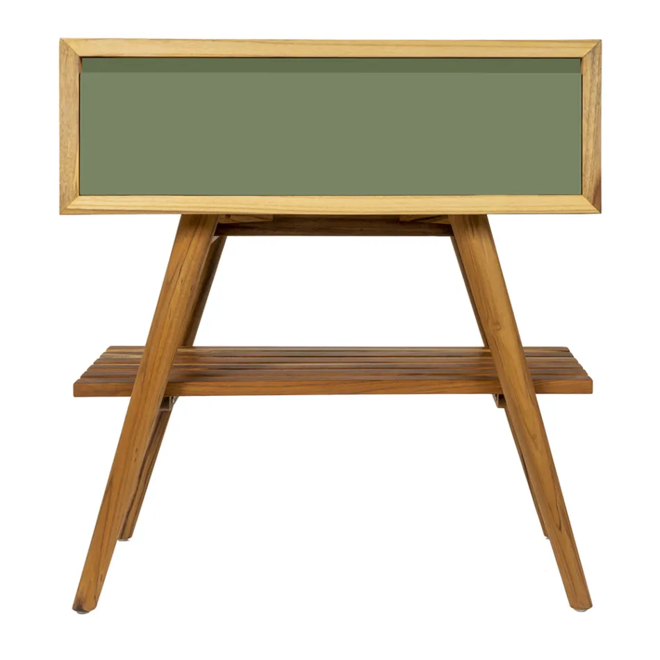 Kabineti i banjës me veshje druri dhe komodë me ngjyrë jeshile - Gatien Viadurini