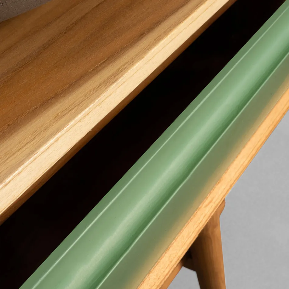 Kabineti i banjës me veshje druri dhe komodë me ngjyrë jeshile - Gatien Viadurini