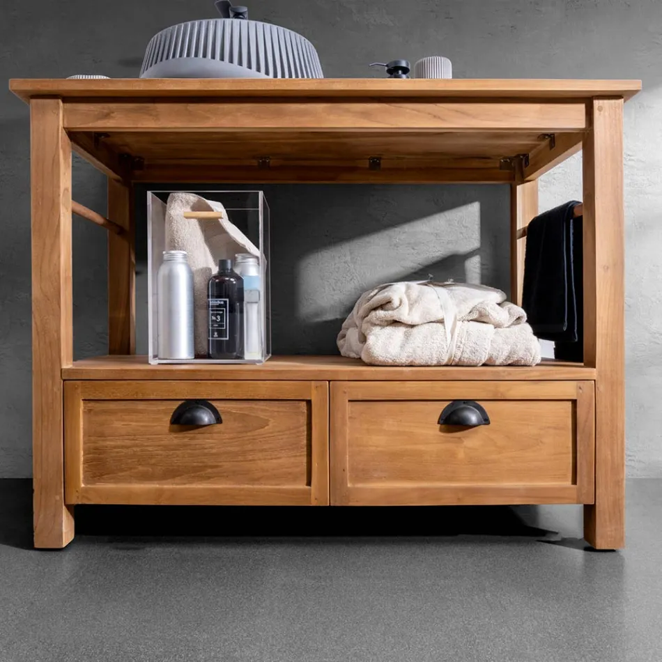 Dollap banjoje i pavarur prej dru tik me dy sirtarë - Frangipani Viadurini