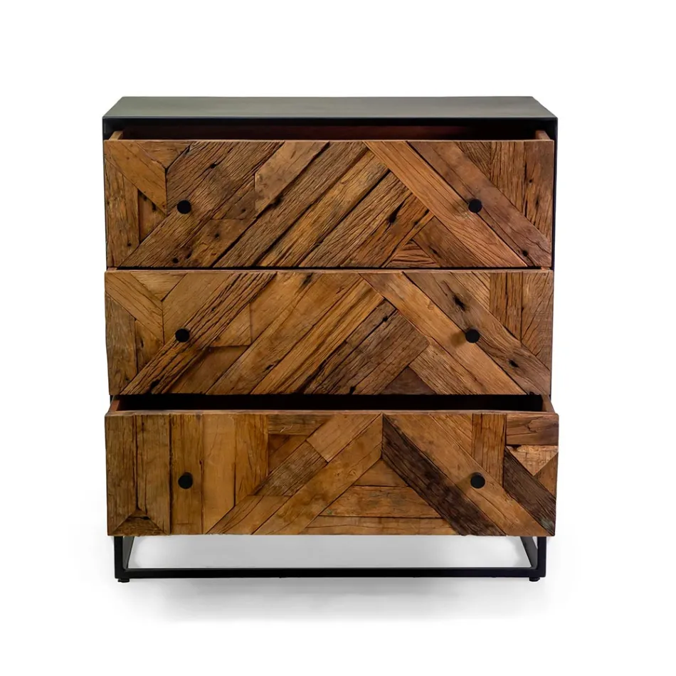 Dollap i Zi Metal i Sallonit me 3 Sirtarë Druri - Wreck Viadurini