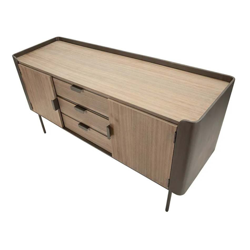 Kabinet ne dru bredhi dhe hekur gri me 3 sirtare dhe 2 dyer - Cooper Viadurini