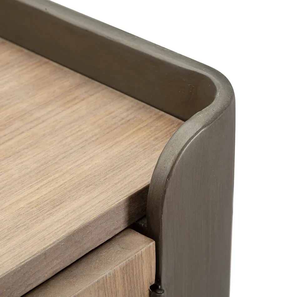 Kabinet ne dru bredhi dhe hekur gri me 3 sirtarë dhe 2 dyer - Cooper Viadurini